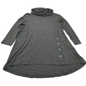 avon long sleeve cowl neck shirt sheer gray cotton button high low medium READ